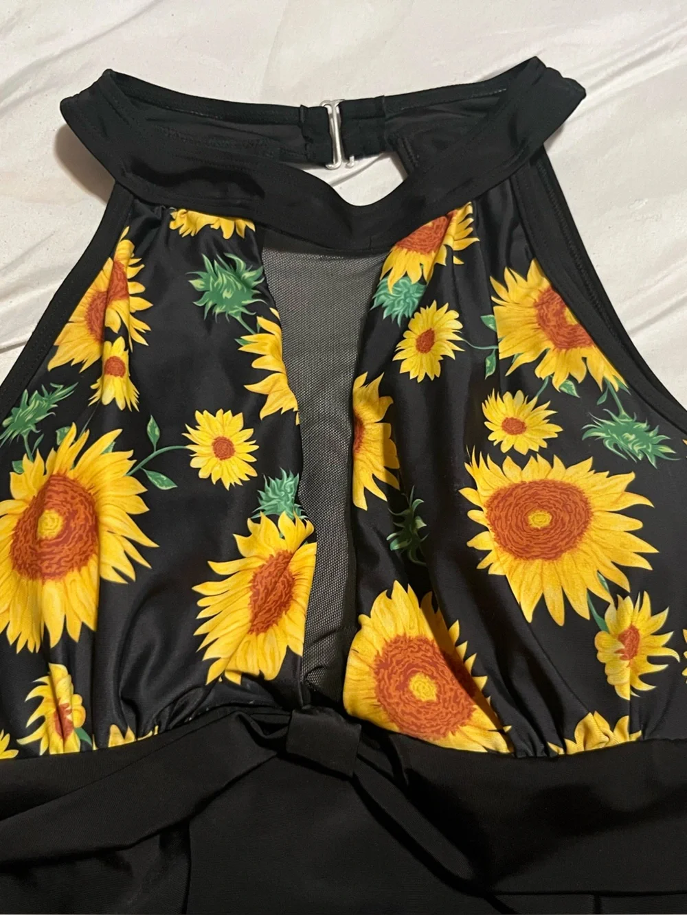 SHEIN Black One-Piece Swimsuit with Sunflower Print Panel-brand new
